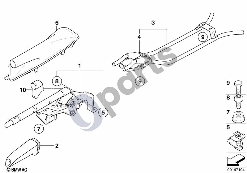 BMW 1 E81 E87 (2004–2011) Rankinio stabdžio svirtis (E81 116D, E87 LCI 116D) schema – pozicija 10: Dengiamasis dangtelis