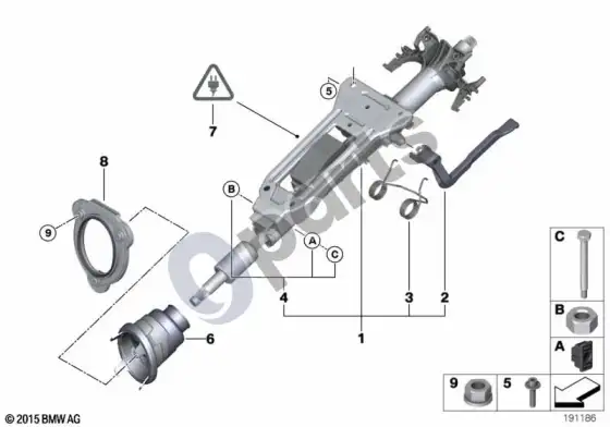 BMW 1 E81 E87 rankiniu būdu reguliuojama vairo kolonėlė – schema
