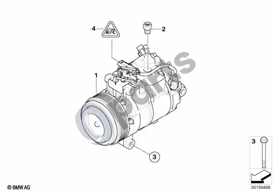BMW 1 E81 E87 RP oro kondicionieriaus kompresorius – schema