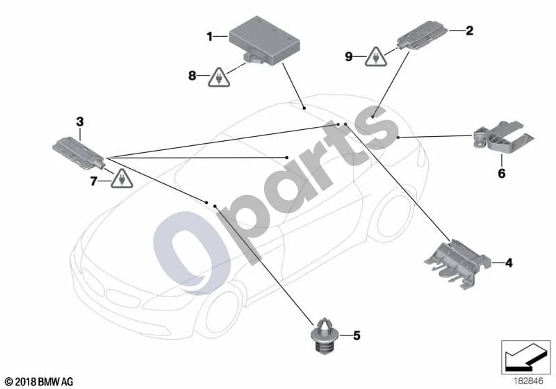 BMW 1 E81 E87 (2004–2011) Valdymo blokas/antenos, pasyvusis patekimas (E81 116D, E87 LCI 116D) schema – pozicija 03: Salono antena, Comfort Access