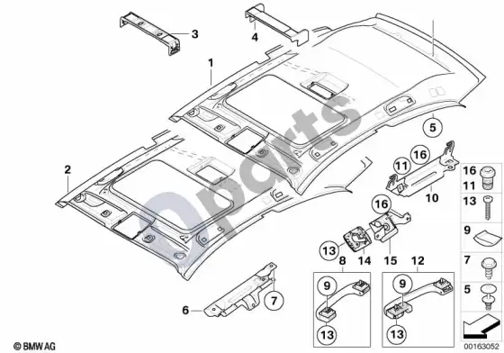 BMW 1 E81 E87 lubų apmušalas (E81 116D) – schema