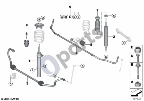 BMW 1 E81 E87 pavieniai komponentai, m sportinė pakaba – schema
