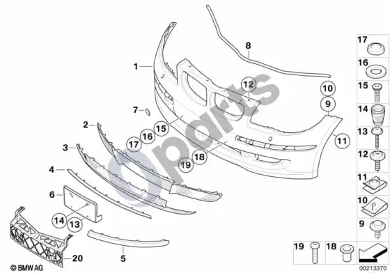 BMW 1 E81 E87 priekinė apdailos plokštė – schema