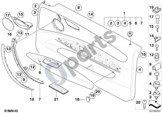 BMW 1 E81 E87 priekinė durų apdailos plokštė (E81 116D) – schema