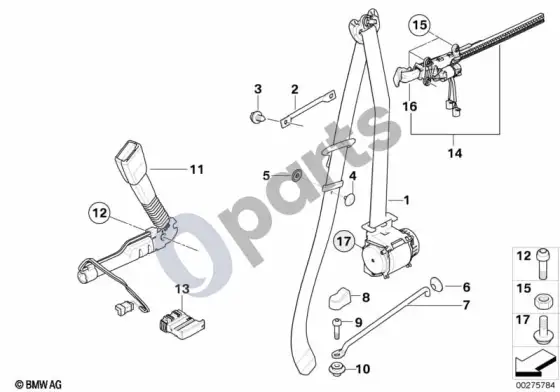 BMW 1 E81 E87 priekinis saugos diržas (E81 116D) – schema