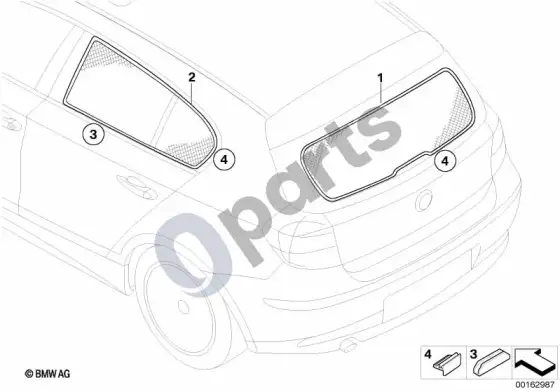 BMW 1 E81 E87 saulės užuolaida (E81 116D) – schema