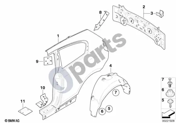 BMW 1 E81 E87 šoninė apdaila/galinė apdaila – schema