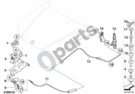 BMW 1 E81 E87 variklio dangčio mechanizmas (E81 116D) – schema