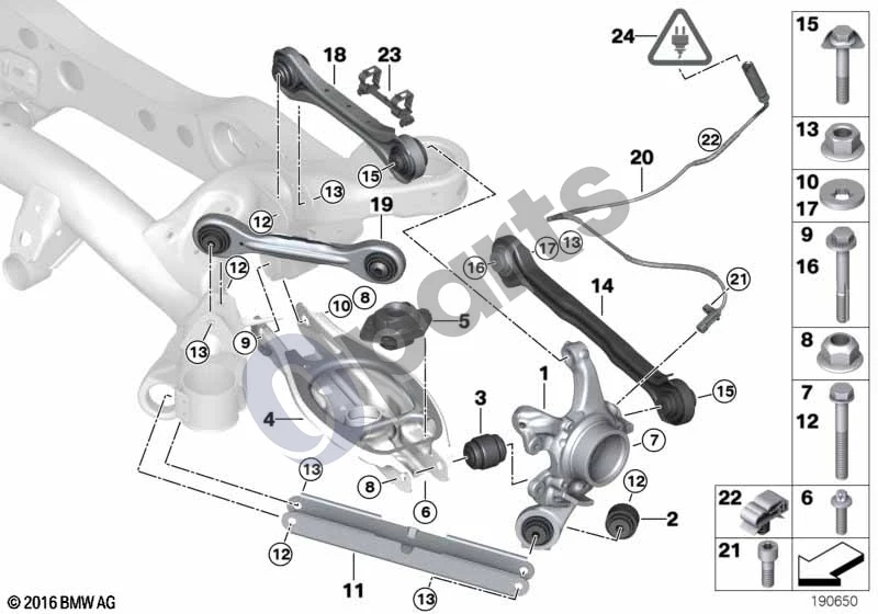 BMW 1 E81 E87 (2004–2011) Galinės ašies atrama/ratų pakaba (E81 116I1.6N45N, E81 118IN46N, E81 120IN46N, E81 118D, E81 116I1.6N43, E81 118IN43, E81 116I2.0, E81 116D, E87 LCI 120IN46N, E87 LCI 118D, E87 LCI 116I1.6N45N, E87 LCI 116I1.6N43, E87 LCI 118IN43, E87 LCI 118IN46N, E87 LCI 116I2.0, E87 LCI 116D) schema – pozicija 03: Rutulinis šarnyras