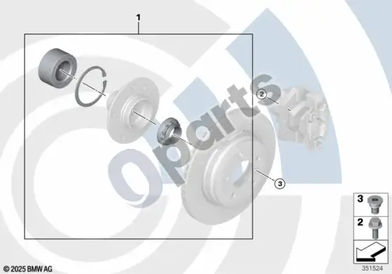 BMW 1 E81 E87 rato guolio remonto komplektas, galinis – schema
