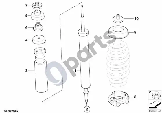 BMW 1 E81 E87 galinės amortizatoriaus statramsčio atskiros dalys – schema