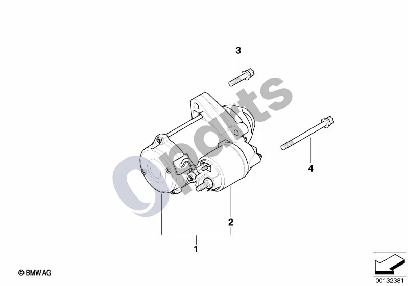 BMW 1 E81 E87 (2004–2011) Starteris (E81 116I1.6N45N, E87 LCI 116I1.6N45N, E87 LCI 118IN46N, E87 116I, E87 118I) schema – pozicija 01: RP starteris