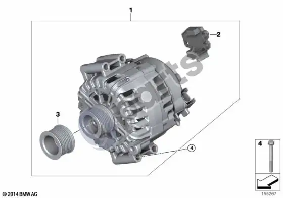 BMW 1 E81 E87 generatorius (E81 116i2.0, E87 LCI 116i2.0) – schema
