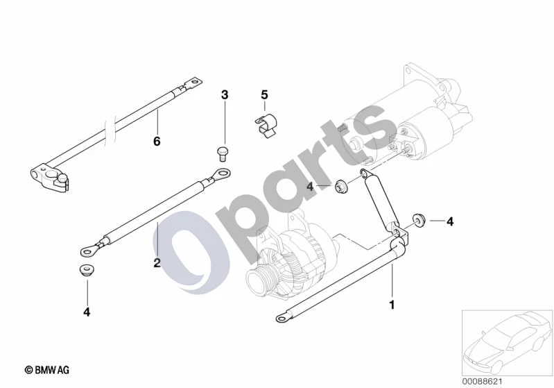 BMW 1 E81 E87 (2004–2011) Kabelis, starteris (E81 116I2.0) schema – pozicija 01: Kabelis, generatorius, starteris, maitinimo taškas B+