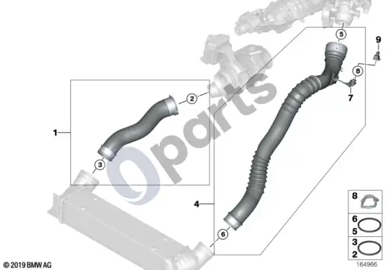 BMW 1 E81 E87 įsiurbimo kolektorius – pripūtimo oro kanalas / EGR (E81 118D, E81 116D, E87 LCI 118D, E87 LCI 116D) – schema
