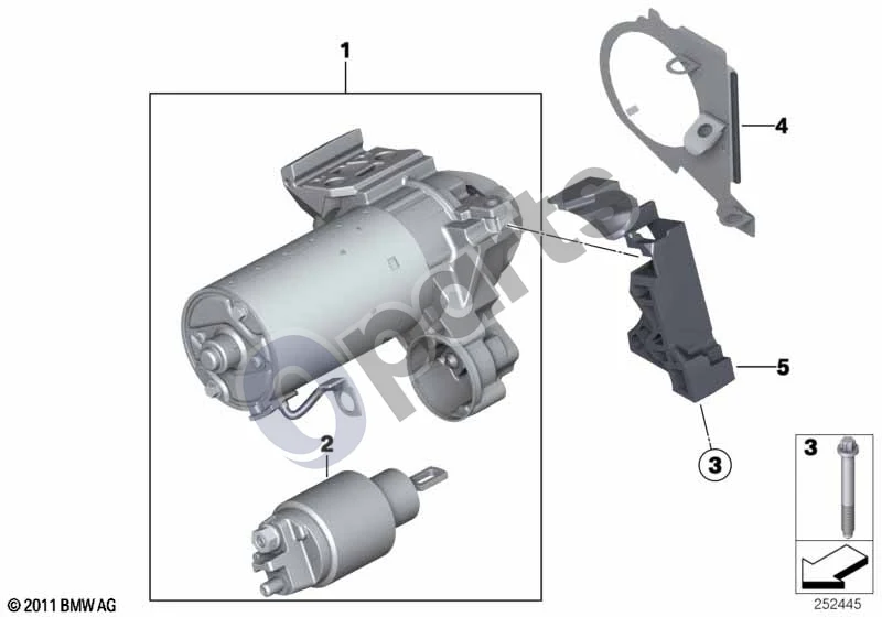 BMW 1 E81 E87 (2004–2011) Starteris (E81 118D, E81 120D, E81 123D, E81 116D, E87 LCI 118D, E87 LCI 120D, E87 LCI 123D, E87 LCI 116D) schema – pozicija 01: Starteris