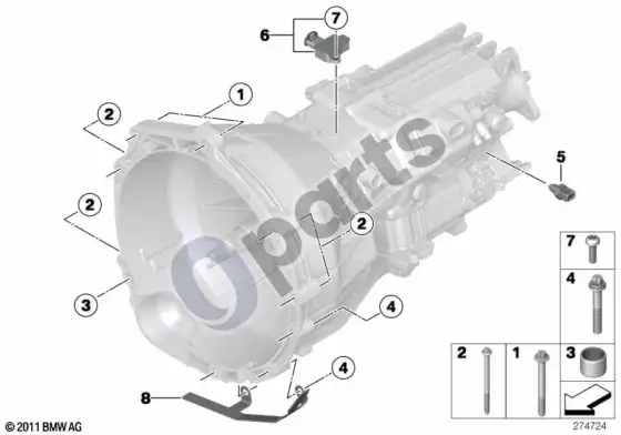 BMW 1 E81 E87 pavarų dėžės tvirtinimo detalės (E81 118D, E81 120D, E81 123D, E81 116D, E87 LCI 118D, E87 LCI 120D, E87 LCI 123D, E87 LCI 116D) – schema