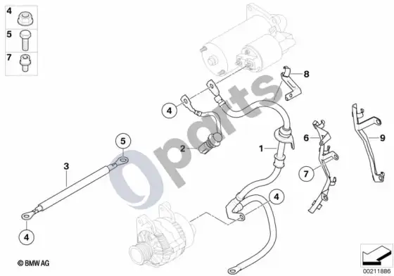 BMW 1 E81 E87 kabelis, starteris (E81 118D, E81 120D, E81 123D, E81 116D, E87 LCI 118D, E87 LCI 123D, E87 LCI 116D) – schema