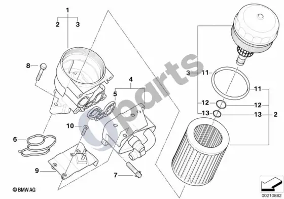 BMW 1 E81 E87 tepimo sistema – alyvos filtras, šilumokaitis (E81 118IN46N, E81 120IN46N, E81 120IN43, E81 118IN43, E81 116i2.0, E87 LCI 120IN43, E87 LCI 120IN46N, E87 LCI 118IN43, E87 LCI 118IN46N, E87 LCI 116i2.0, E87 118I, E87 120I) – schema