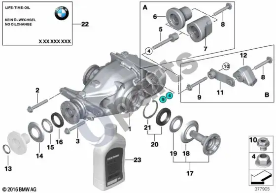 BMW 1 E81 E87 diferencialo pavara / išėjimas (E81 120D, E87 LCI 120D) – schema