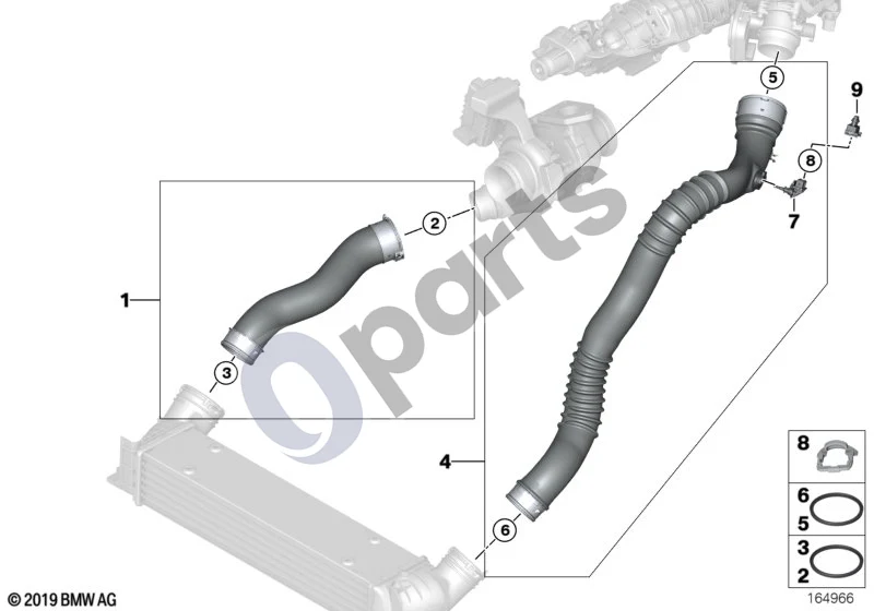 BMW 1 E81 E87 (2004–2011) Įsiurbimo kolektorius – pripūtimo oro kanalas / EGR (E81 120D, E87 LCI 120D) schema – pozicija 03: Profiliuotas sandariklis