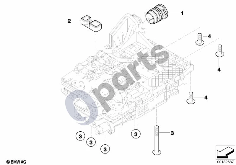 BMW 1 E81 E87 (2004–2011) GA6HP19Z mechatronikos tvirtinimo detalės (E81 120IN43, E81 118D, E81 120D, E81 116I1.6N43, E81 118IN43, E81 123D, E81 116I2.0, E87 LCI 120IN43, E87 LCI 118D, E87 LCI 120D, E87 LCI 116I1.6N43, E87 LCI 118IN43, E87 LCI 123D, E87 LCI 116I2.0, E87 130I) schema – pozicija 01: Sandarinimo movė