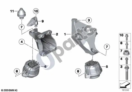 BMW 1 E81 E87 variklio pakaba (E81 123D, E81 116D, E87 LCI 123D, E87 LCI 116D) – schema