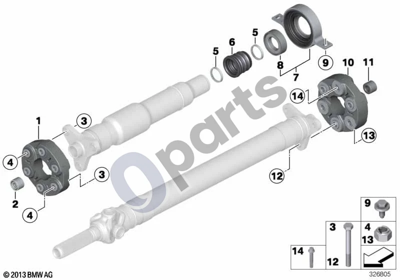 BMW 1 E81 E87 (2004–2011) Centrinė pavara/galinio diferencialo lanksti mova (E81 123D, E87 LCI 123D) schema – pozicija 08: Radialinis rutulinis guolis