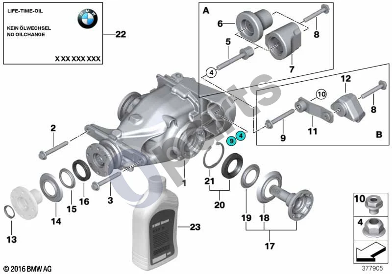 BMW 1 E81 E87 (2004–2011) Diferencialo pavara / išėjimas (E81 123D, E87 LCI 123D) schema – pozicija 15: Apsauginė nuo dulkių plokštė, maža