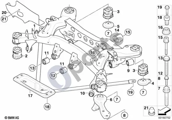 BMW 1 E81 E87 galinės ašies rėmas (E81 123D) – schema