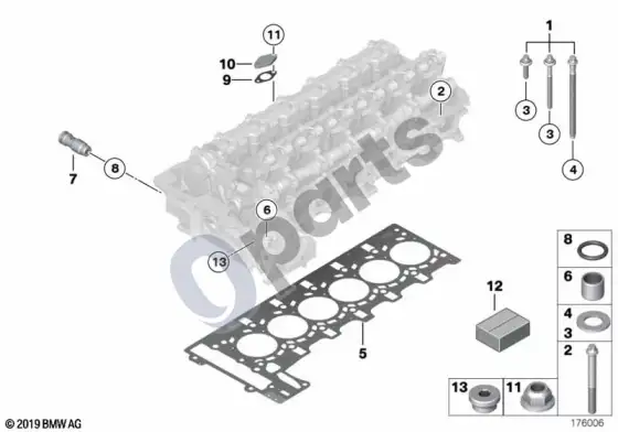 BMW 1 E81 E87 cilindrų galvutės pritvirtinamos detalės (E81 130I, E87 LCI 130I) – schema