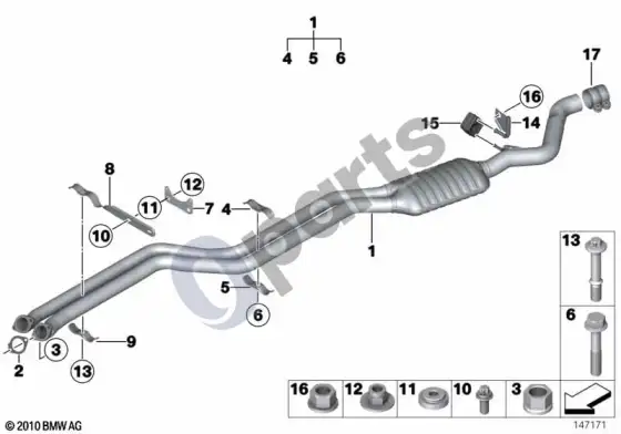 BMW 1 E81 E87 priekinis duslintuvas (E81 130I, E87 LCI 130I) – schema