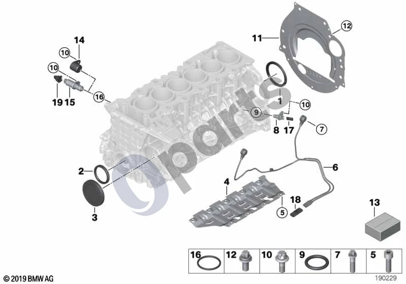 BMW 1 E81 E87 (2004–2011) Variklio bloko tvirtinimo detalės (E81 130I, E87 LCI 130I) schema – pozicija 02: Veleno sandariklis
