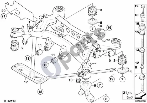 BMW 1 E81 E87 galinės ašies rėmas (E81 130I) – schema