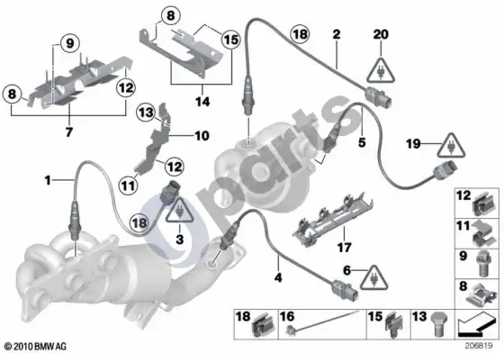 BMW 1 E81 E87 lambda zondo tvirtinimo detalės (E81 130I) – schema