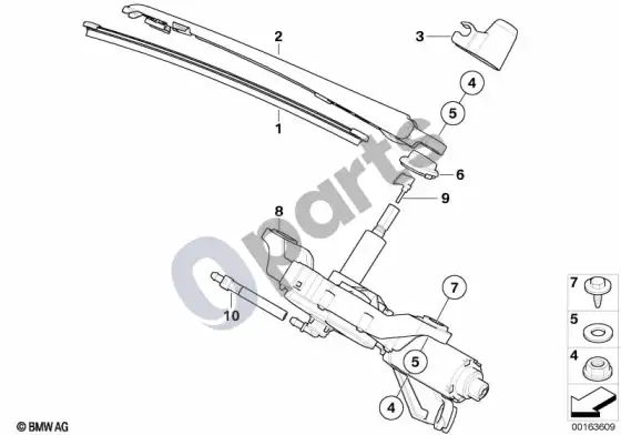 BMW 1 E81 E87 atskiros galinio stiklo valytuvo dalys (E87 116I) – schema