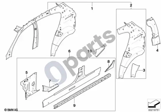 BMW 1 E81 E87 atskiros šoninio kėbulo rėmo dalys (E87 116I) – schema
