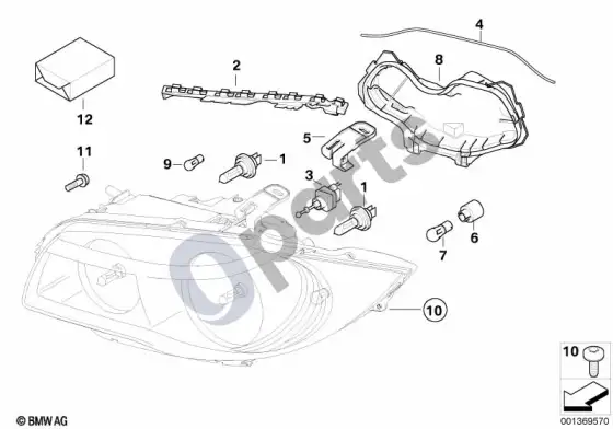 BMW 1 E81 E87 atskiros žibinto dalys (E87 116I) – schema