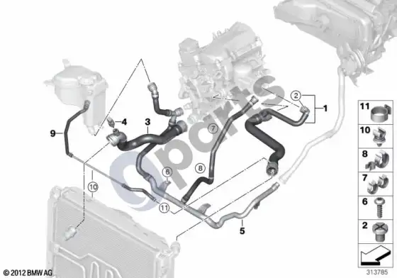 BMW 1 E81 E87 aušinimo sistemos vandens žarnos (E87 116I) – schema