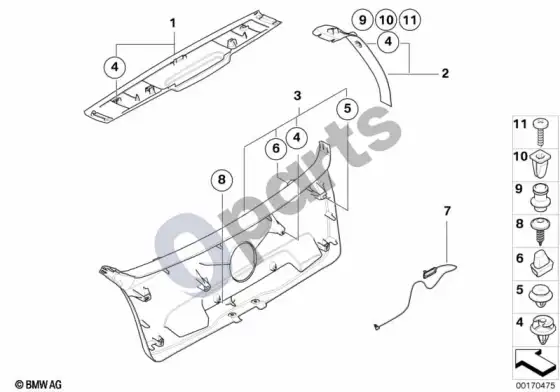BMW 1 E81 E87 bagažinės dangčio apdailos plokštė (E87 116I) – schema