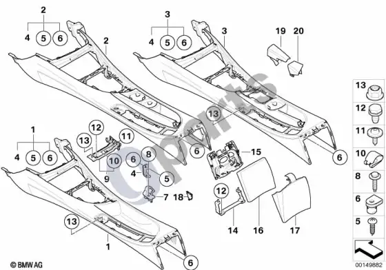BMW 1 E81 E87 centrinė konsolė – schema