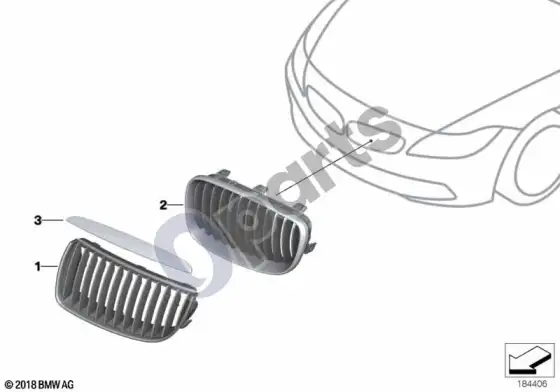 BMW 1 E81 E87 dekoratyvinių grotelių papildomas montavimas – schema