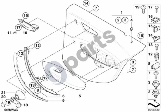 BMW 1 E81 E87 galinė durų apdaila (E87 116I) – schema