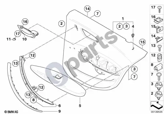 BMW 1 E81 E87 galinė durų apdaila (E87 116I) – schema