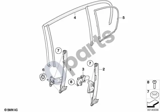 BMW 1 E81 E87 galinis durų stiklo pakėlimo mechanizmas (E87 116I) – schema