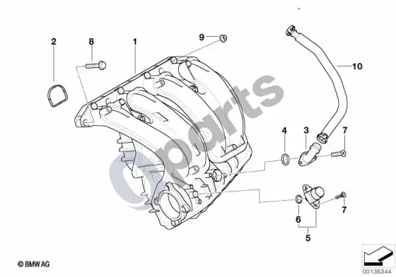 BMW 1 E81 E87 įsiurbimo kolektoriaus sistema (E87 116I) – schema