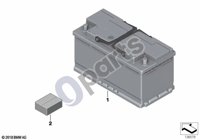 BMW 1 E81 E87 (2004–2011) Originalus BMW akumuliatorius (E87 116I) schema – pozicija 01: Originalus BMW akumuliatorius, užpildytas