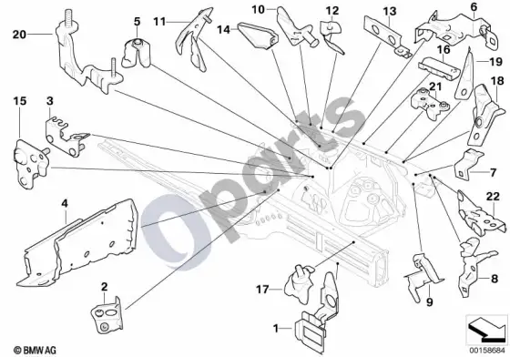 BMW 1 E81 E87 priekinis kėbulo laikiklis, kairys (E87 116I) – schema