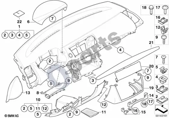 BMW 1 E81 E87 prietaisų skydelio apdailos plokštė – schema