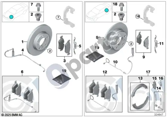 BMW 1 E81 E87 techninė priežiūra, stabdžiai (E87 116I) – schema